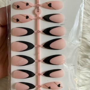 New Pink and Black Heart Nail Set